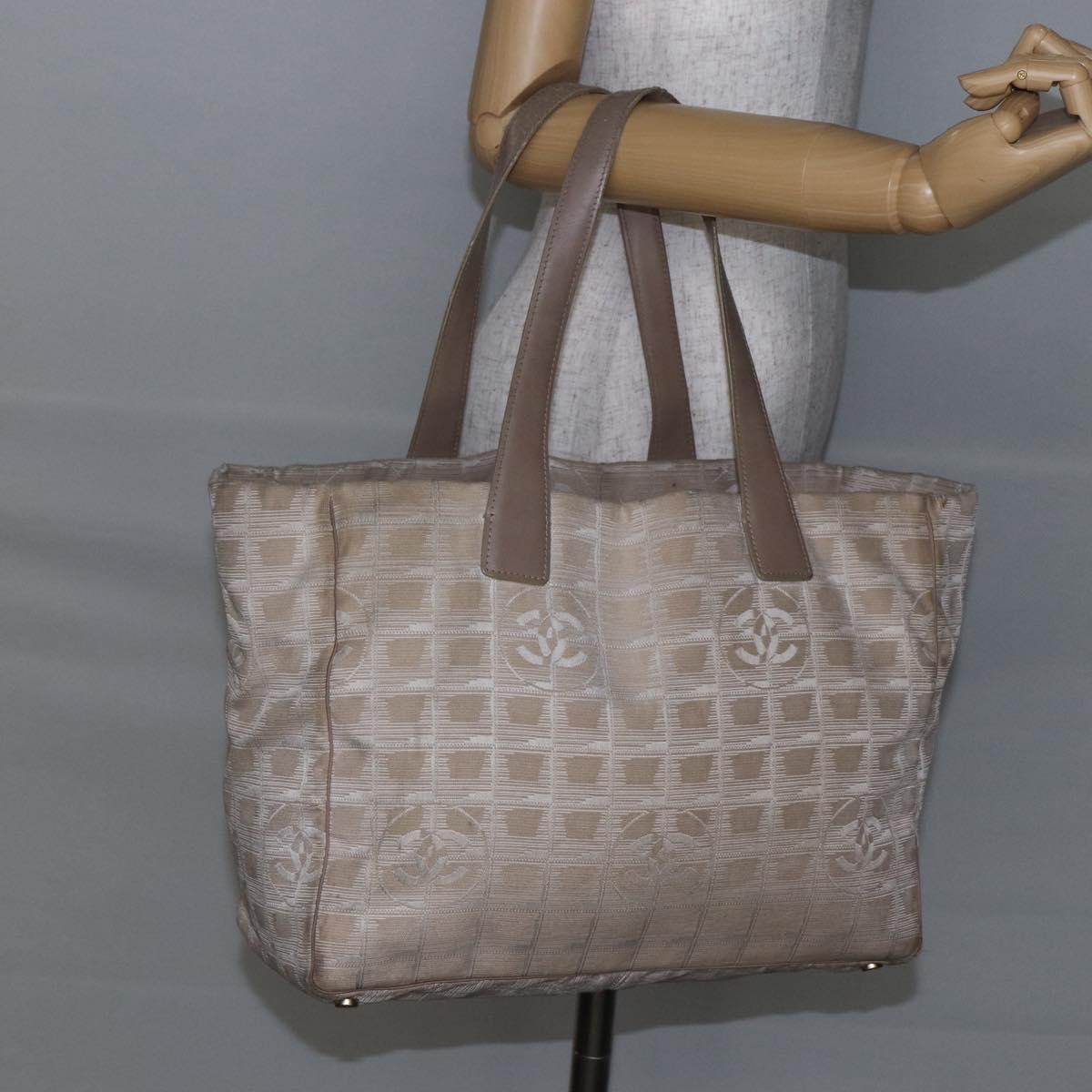 CHANEL New Travel Line Tote Bag Nylon Pink Silver CC Auth BA6548