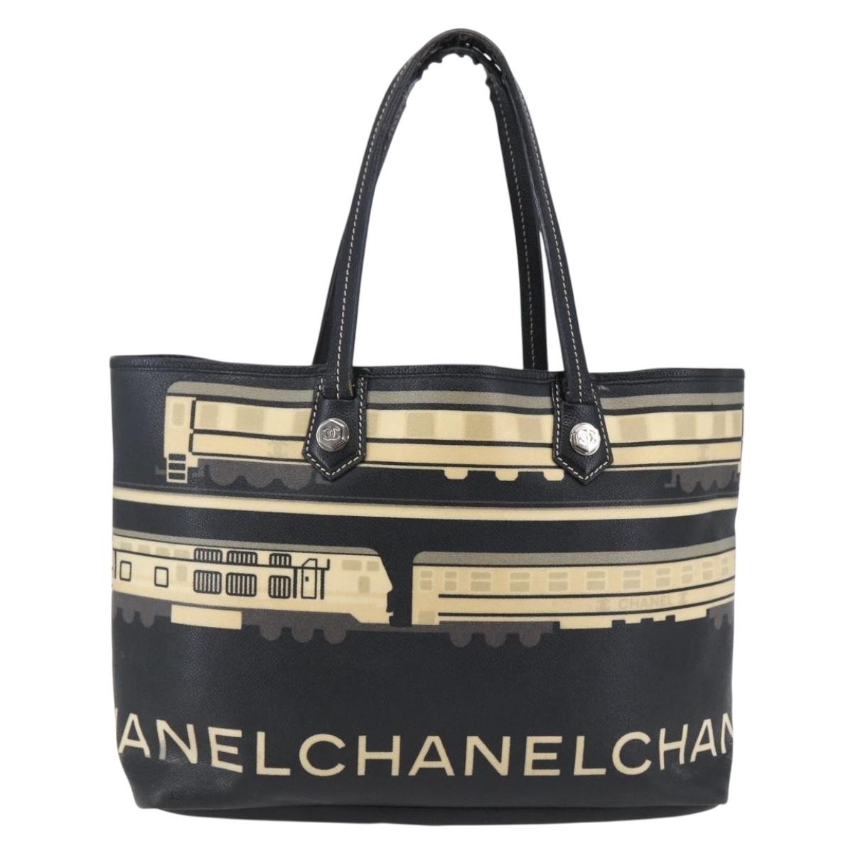 CHANEL Central Station Tote Bag PVC Canvas Black Silver CC Auth BA6549