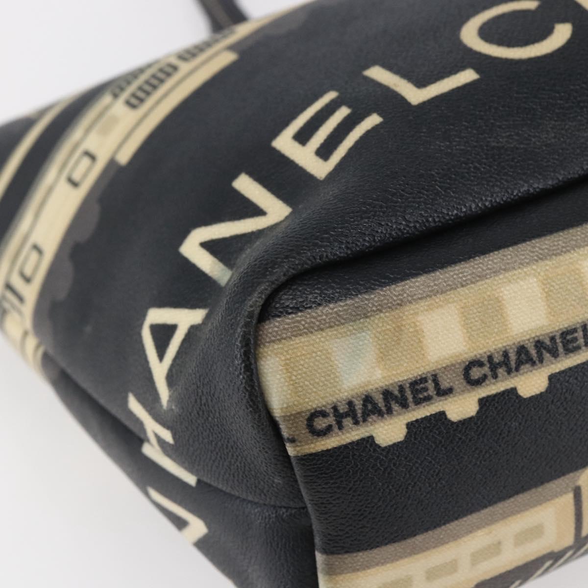 CHANEL Central Station Tote Bag PVC Canvas Black Silver CC Auth BA6549