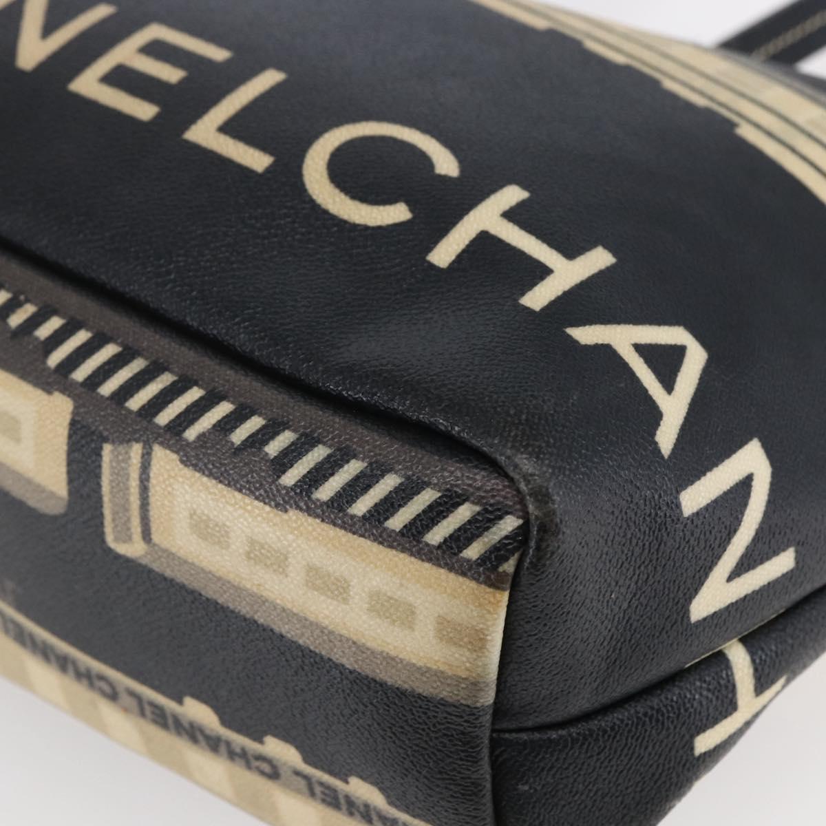 CHANEL Central Station Tote Bag PVC Canvas Black Silver CC Auth BA6549