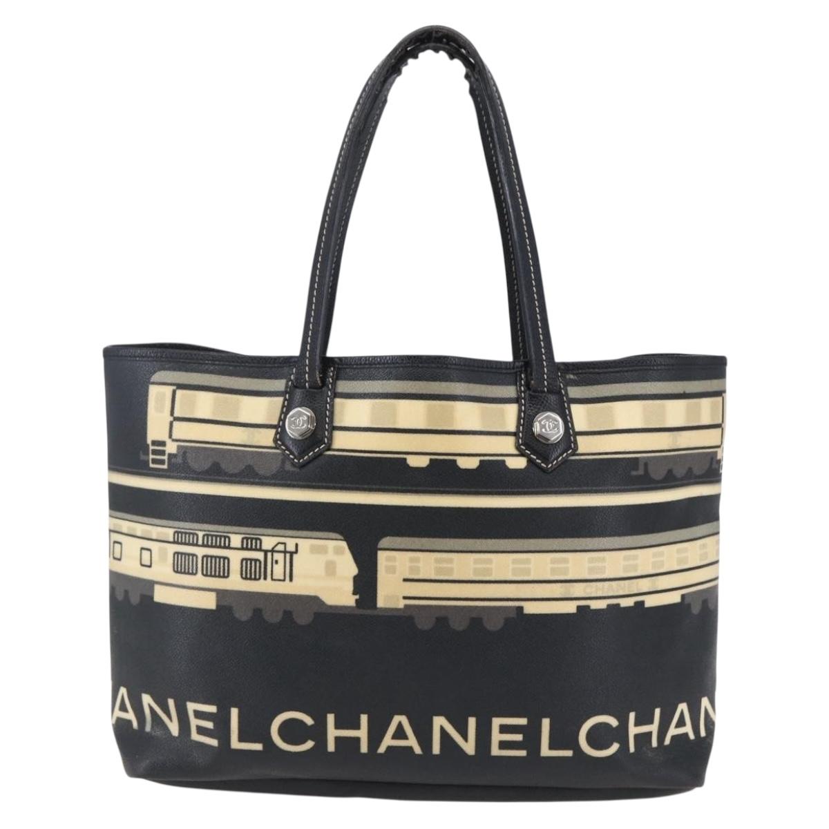 CHANEL Central Station Tote Bag PVC Canvas Black Silver CC Auth BA6549