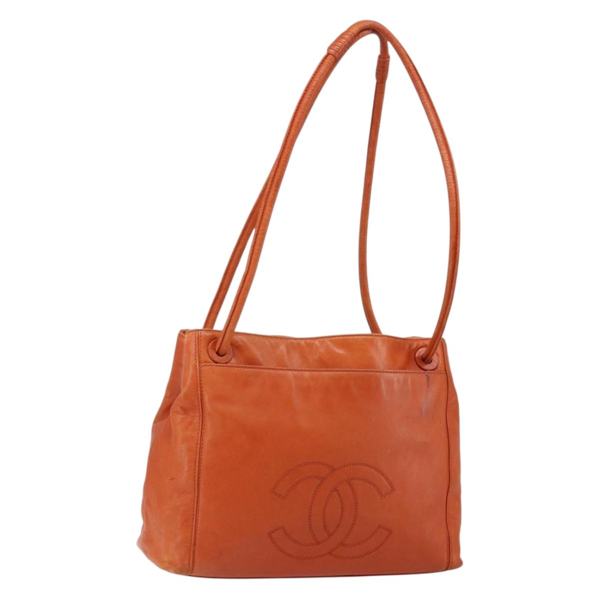 CHANEL COCO Mark Shoulder Bag Leather Orange CC Auth BA6550