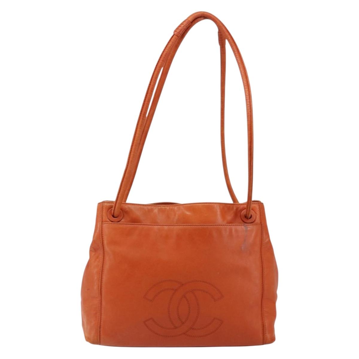 CHANEL COCO Mark Shoulder Bag Leather Orange CC Auth BA6550