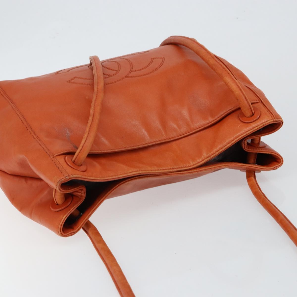 CHANEL COCO Mark Shoulder Bag Leather Orange CC Auth BA6550