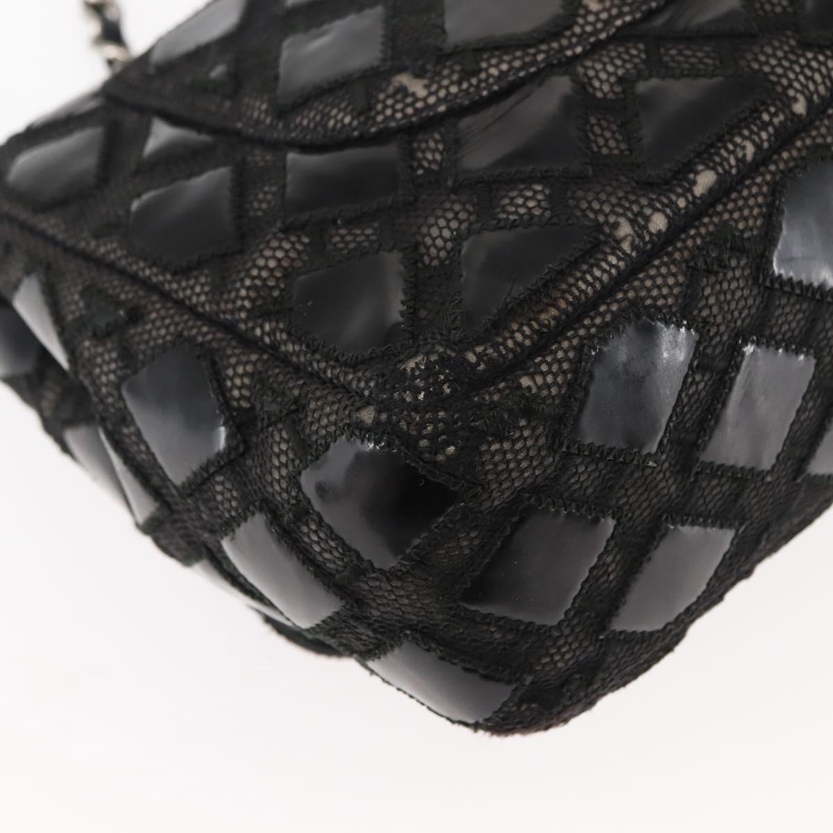 CHANEL Chain Shoulder Bag Enamel Black Silver CC Auth BA6553