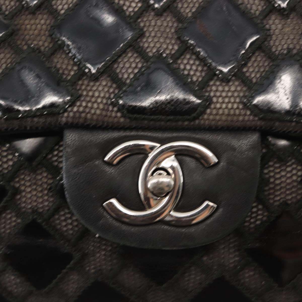 CHANEL Chain Shoulder Bag Enamel Black Silver CC Auth BA6553