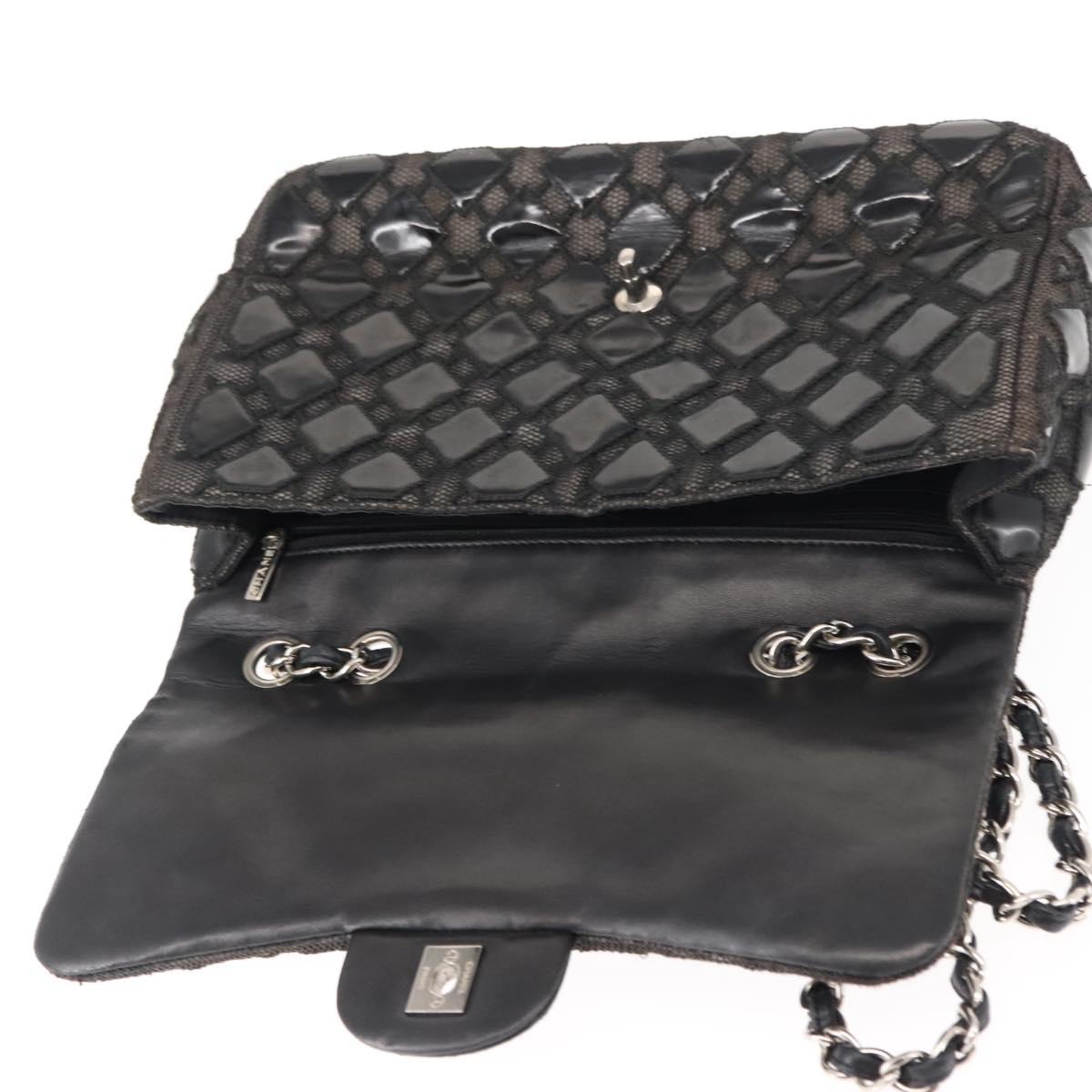 CHANEL Chain Shoulder Bag Enamel Black Silver CC Auth BA6553