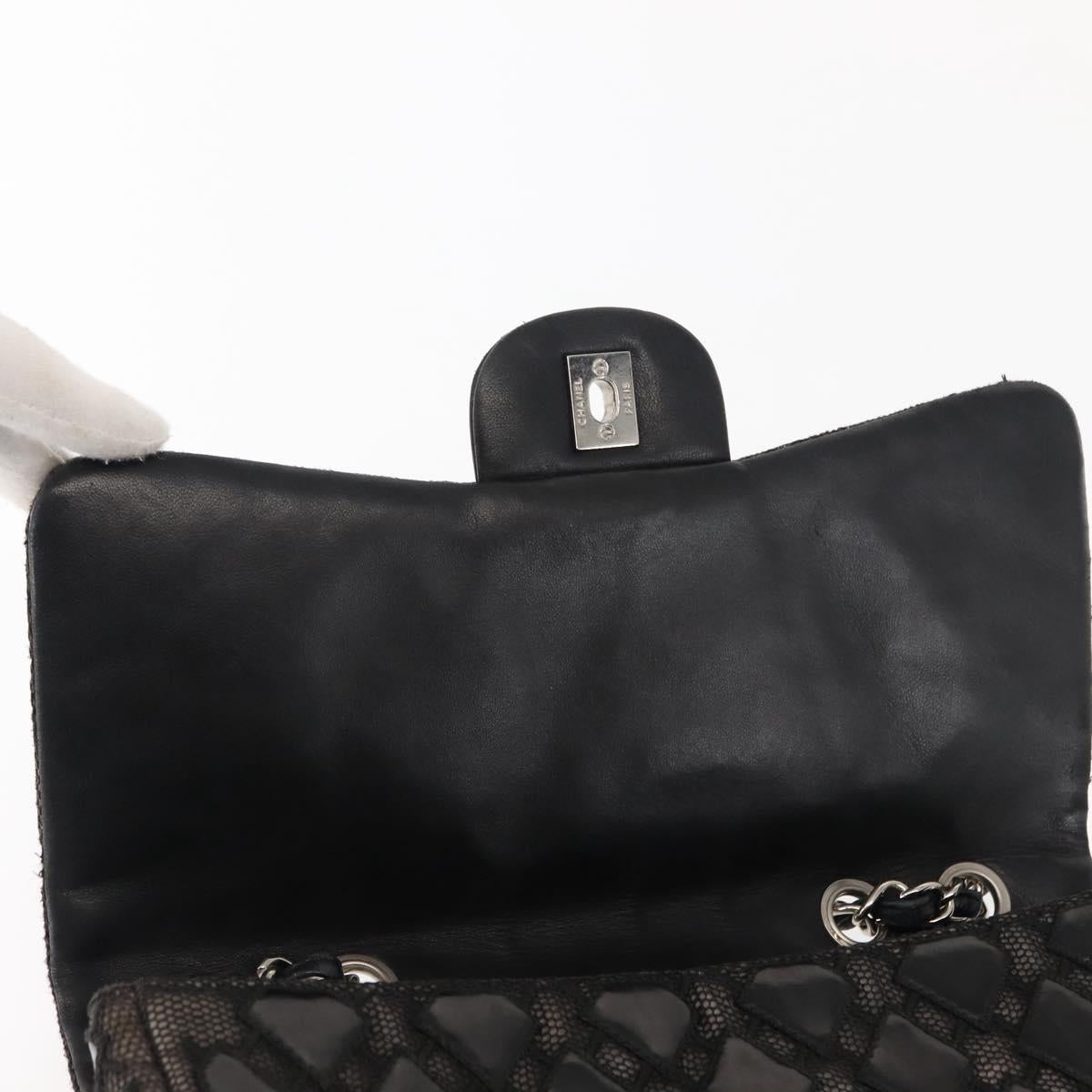 CHANEL Chain Shoulder Bag Enamel Black Silver CC Auth BA6553