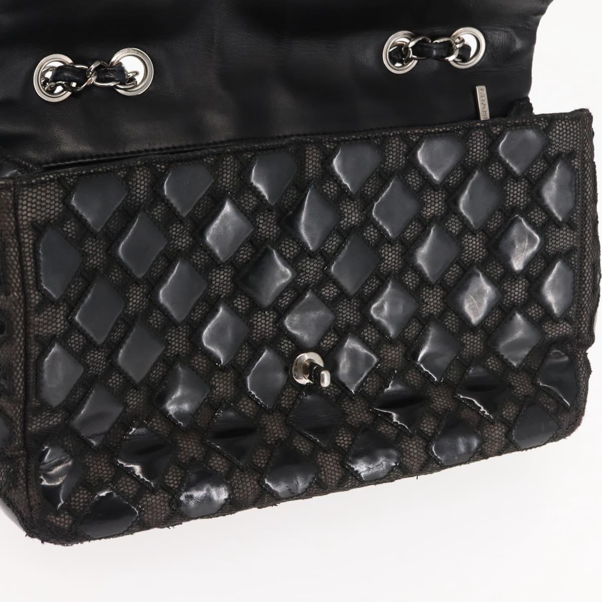 CHANEL Chain Shoulder Bag Enamel Black Silver CC Auth BA6553