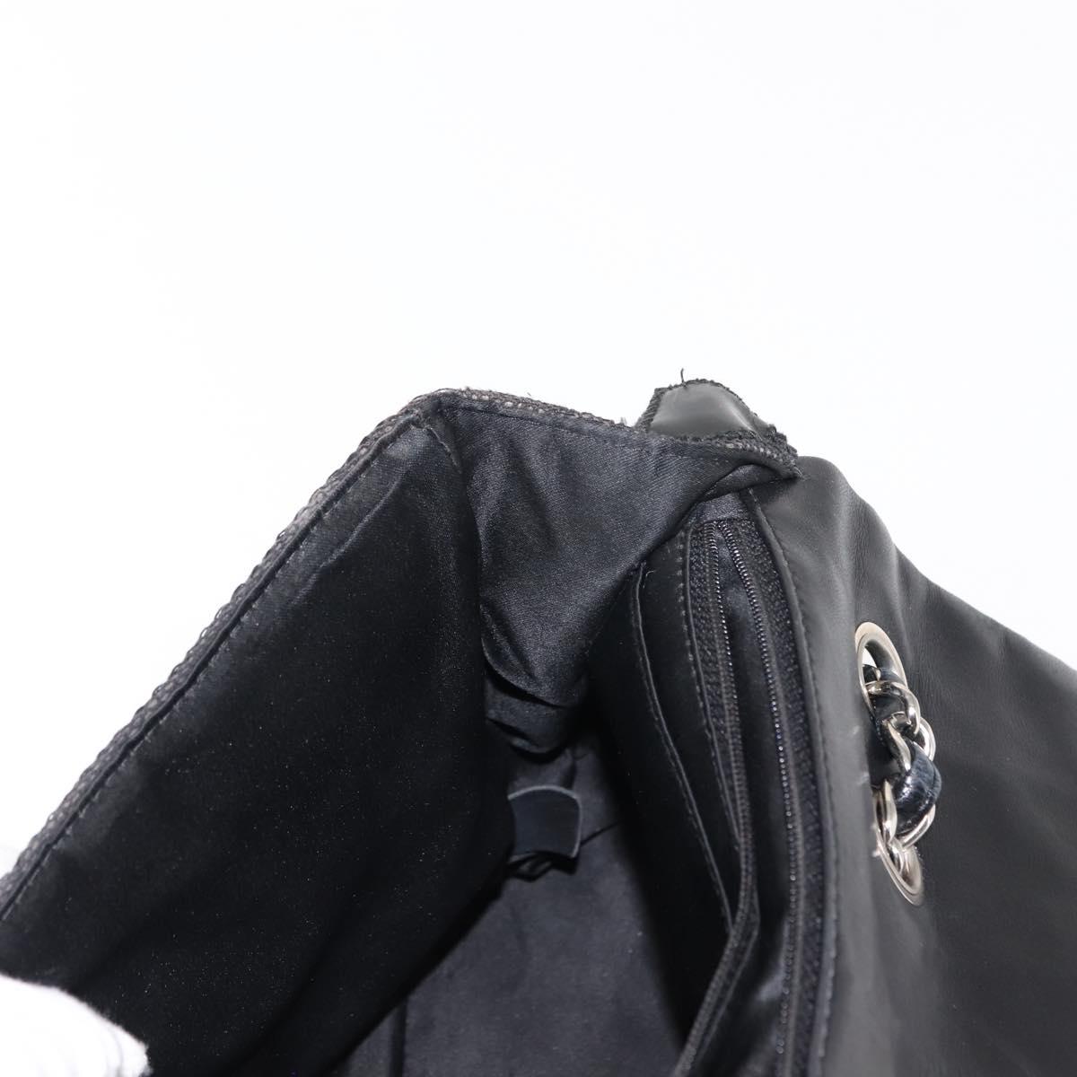 CHANEL Chain Shoulder Bag Enamel Black Silver CC Auth BA6553
