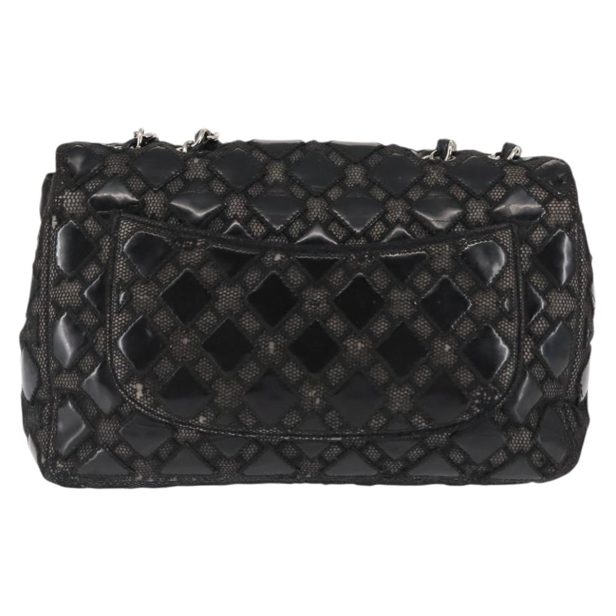 CHANEL Chain Shoulder Bag Enamel Black Silver CC Auth BA6553
