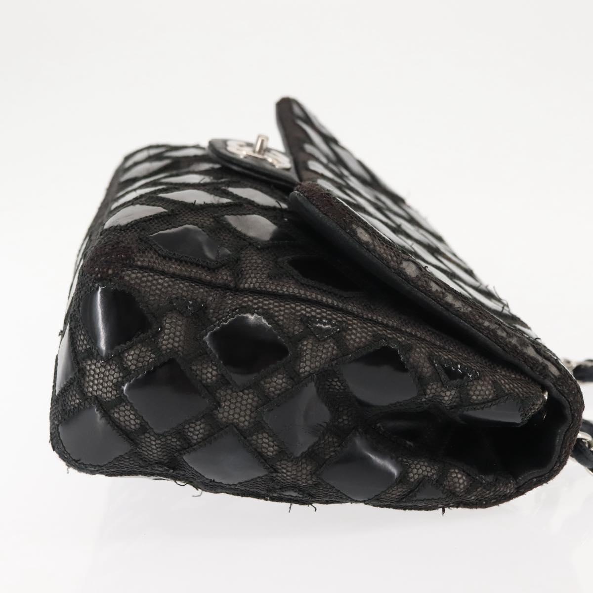 CHANEL Chain Shoulder Bag Enamel Black Silver CC Auth BA6553