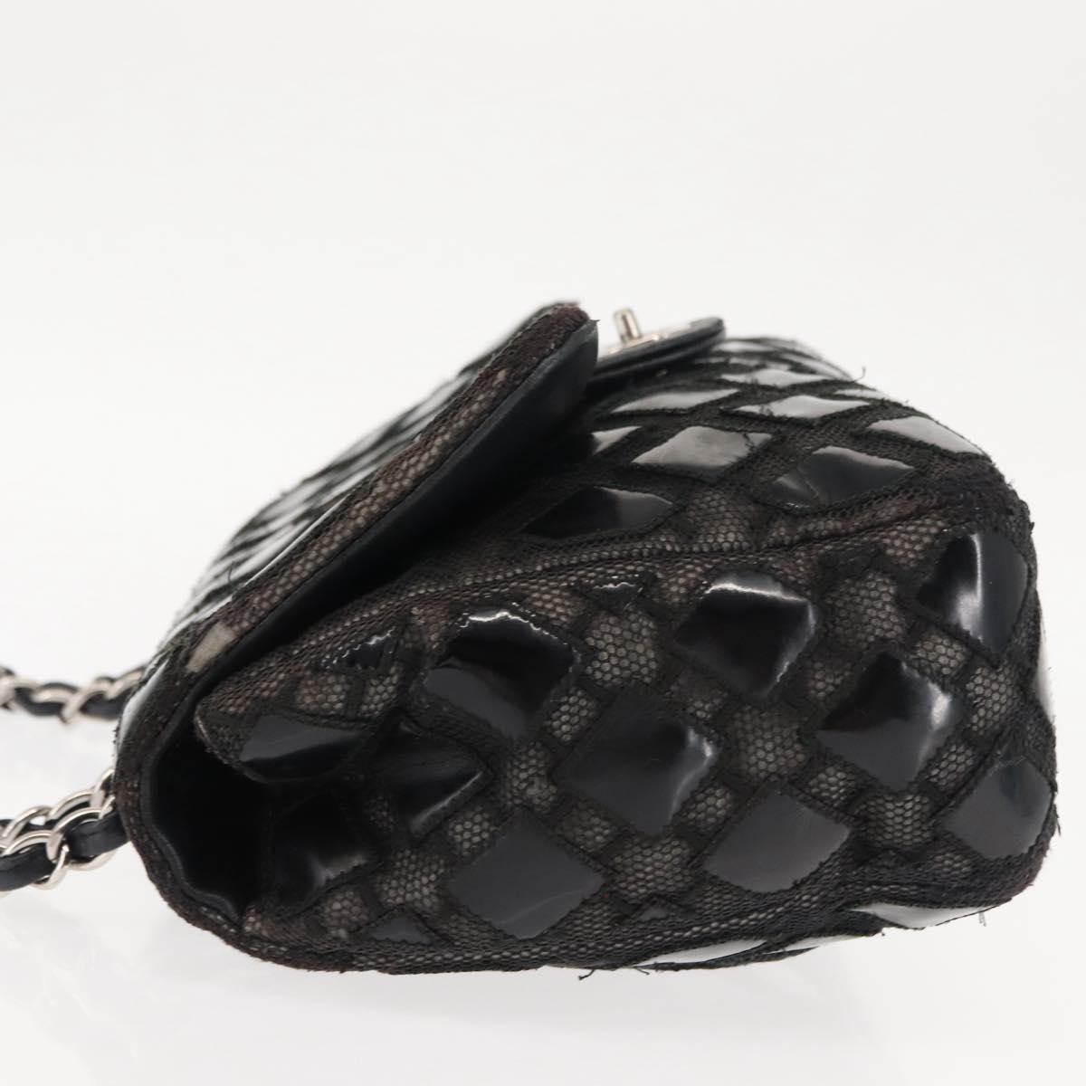 CHANEL Chain Shoulder Bag Enamel Black Silver CC Auth BA6553