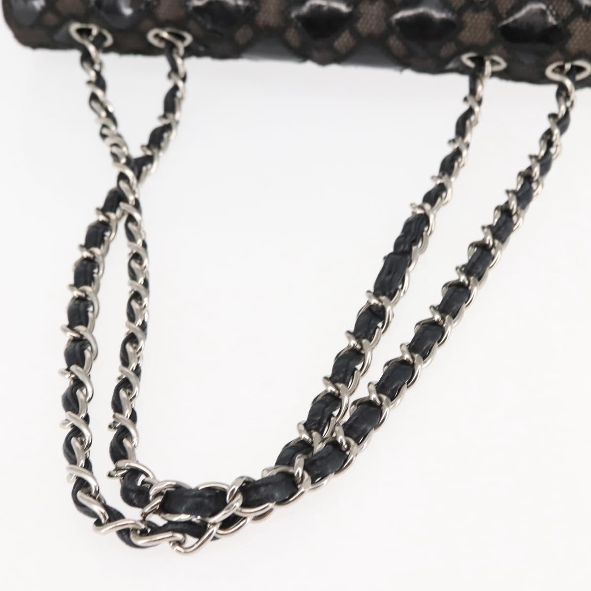 CHANEL Chain Shoulder Bag Enamel Black Silver CC Auth BA6553