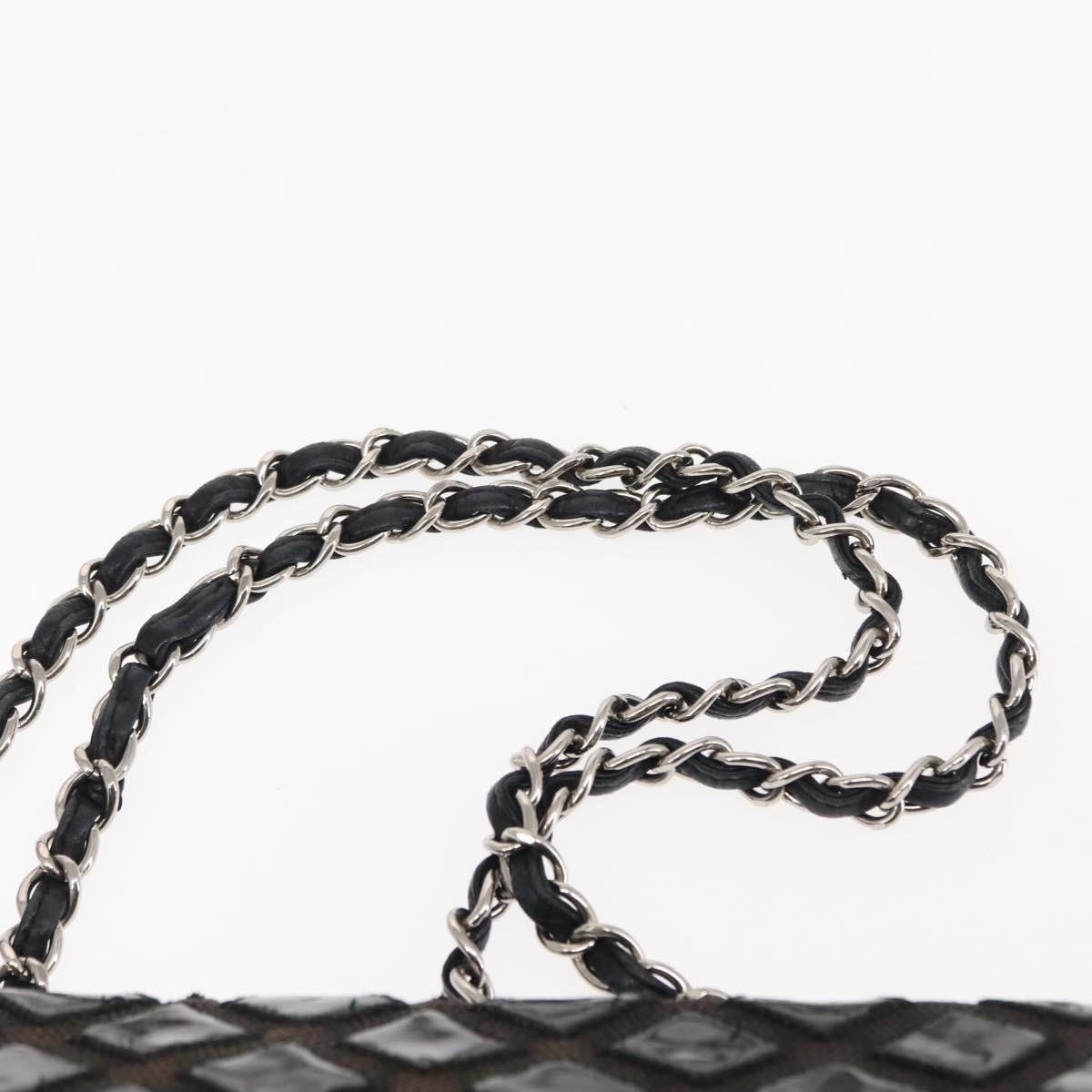 CHANEL Chain Shoulder Bag Enamel Black Silver CC Auth BA6553