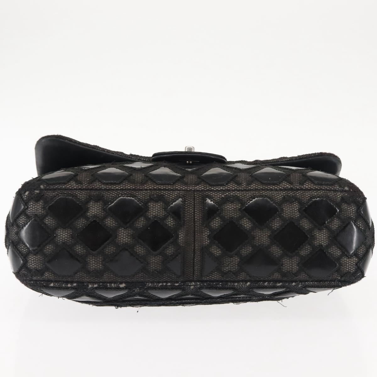CHANEL Chain Shoulder Bag Enamel Black Silver CC Auth BA6553