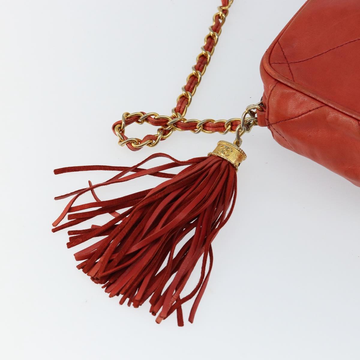 CHANEL Lamb Skin Shoulder Bag Red Gold CC Auth BA6554