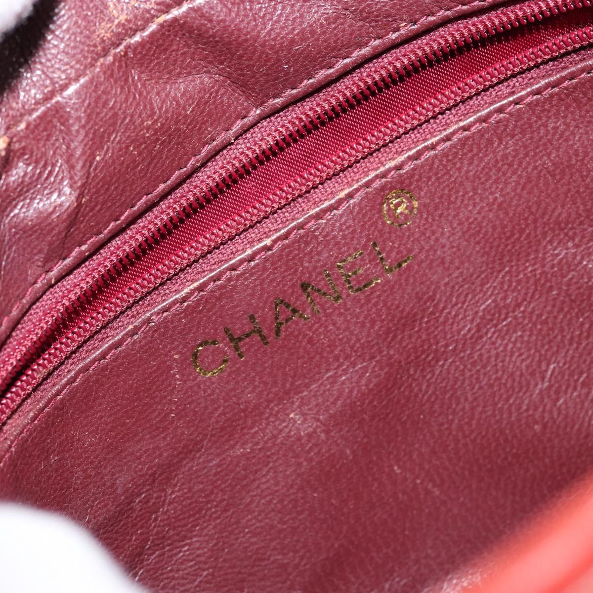 CHANEL Lamb Skin Shoulder Bag Red Gold CC Auth BA6554
