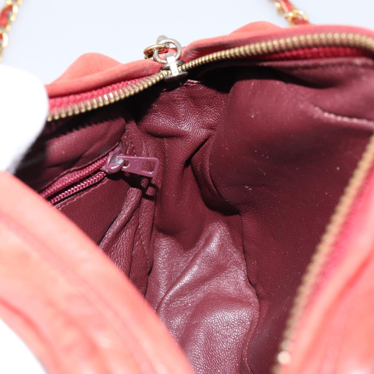 CHANEL Lamb Skin Shoulder Bag Red Gold CC Auth BA6554