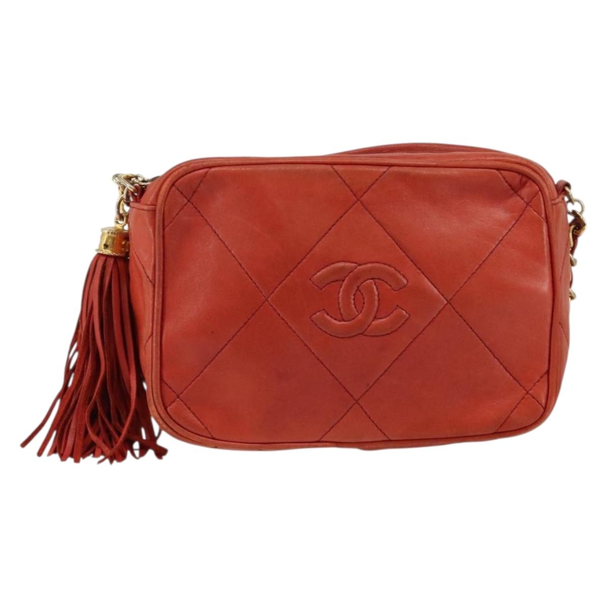 CHANEL Lamb Skin Shoulder Bag Red Gold CC Auth BA6554