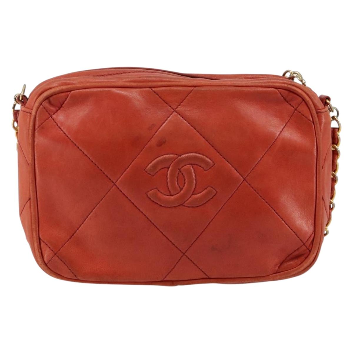 CHANEL Lamb Skin Shoulder Bag Red Gold CC Auth BA6554