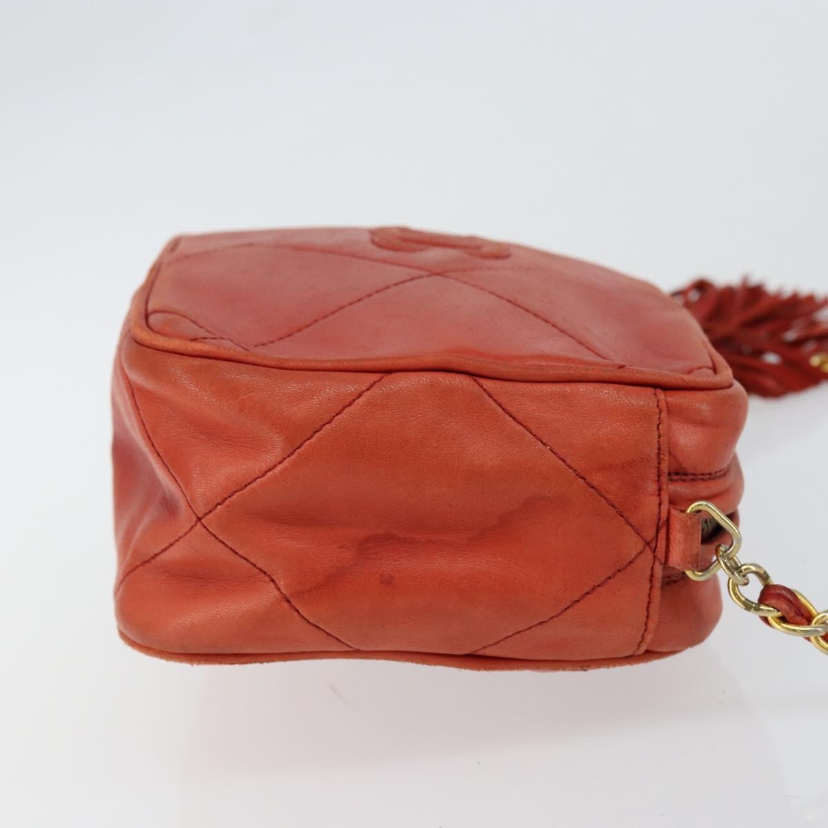 CHANEL Lamb Skin Shoulder Bag Red Gold CC Auth BA6554