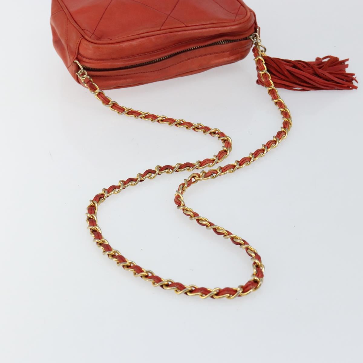 CHANEL Lamb Skin Shoulder Bag Red Gold CC Auth BA6554