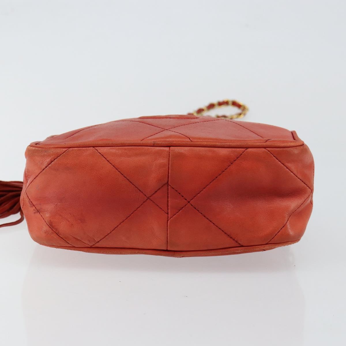 CHANEL Lamb Skin Shoulder Bag Red Gold CC Auth BA6554