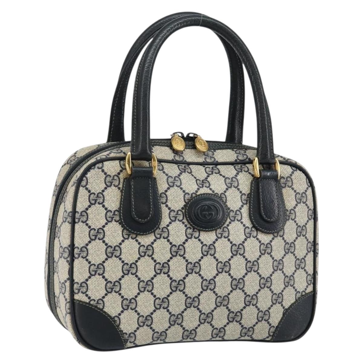 GUCCI GG Supreme Hand Bag PVC Navy Gold 000 58 0090 Auth BA6556