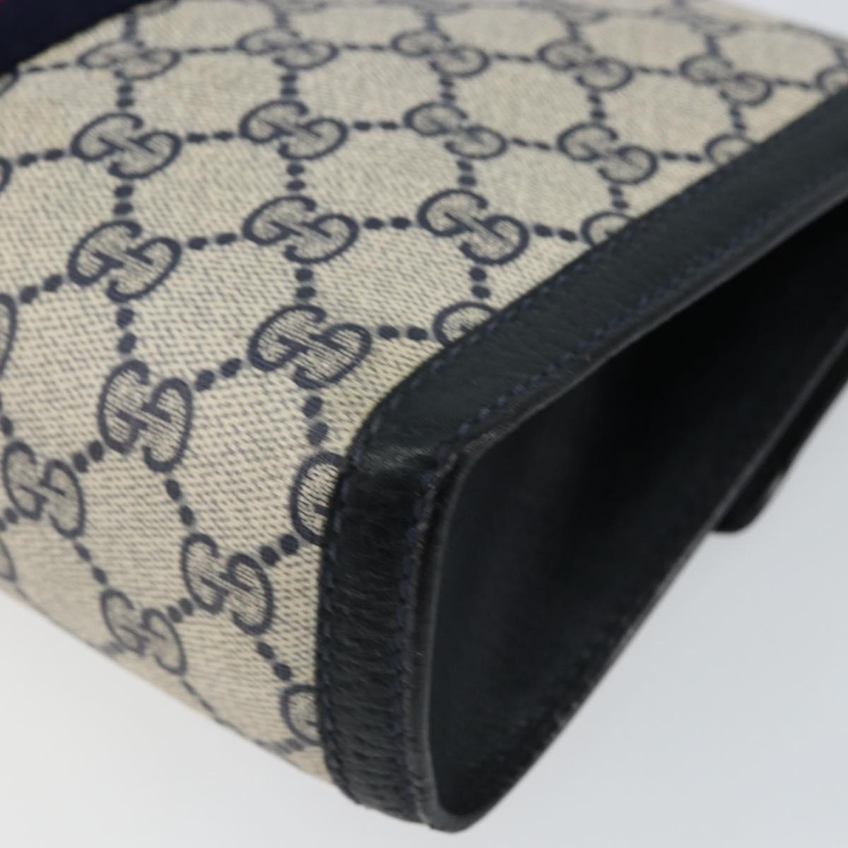 GUCCI GG Supreme Sherry Line Clutch Bag PVC Navy Gold 89 01 006 Auth BA6557