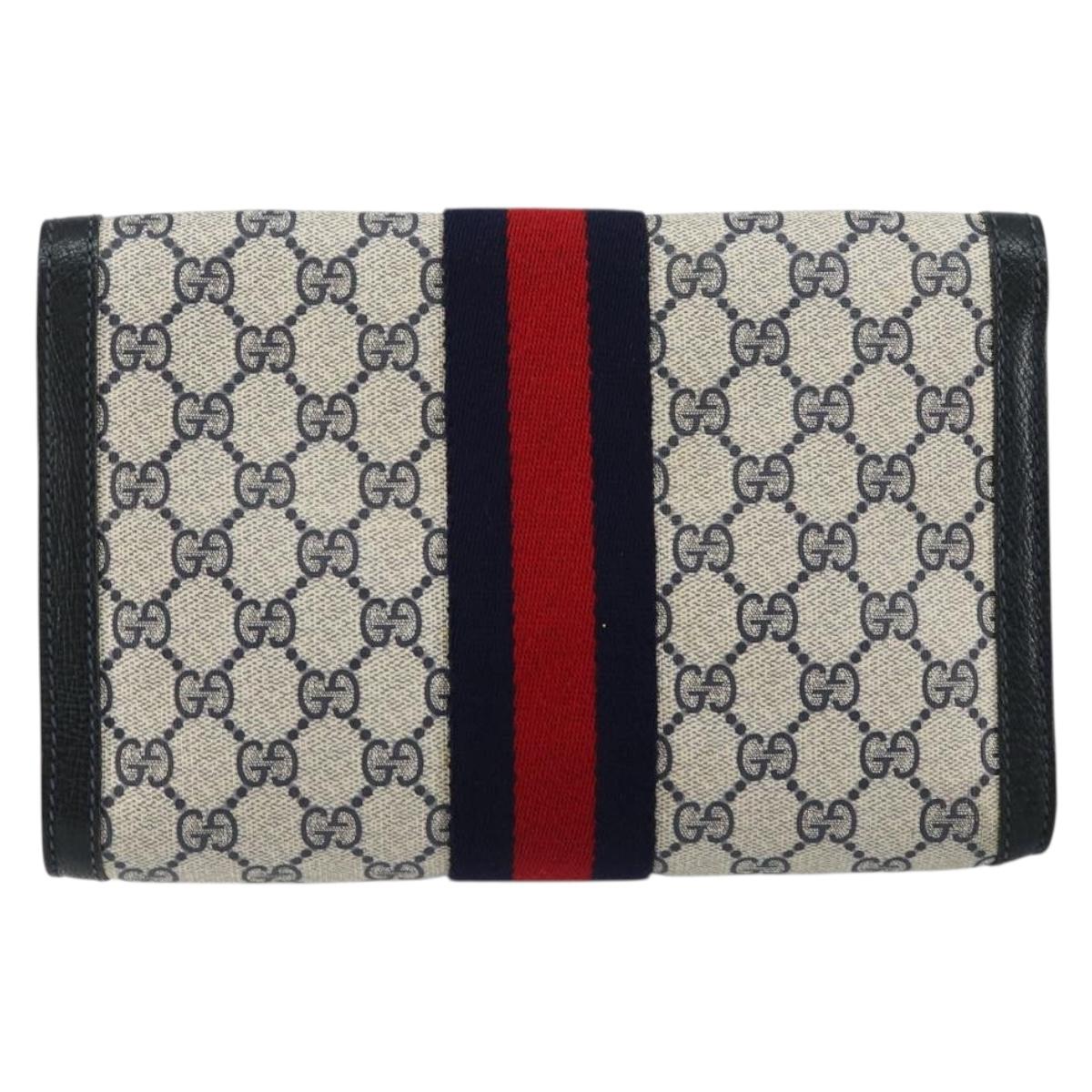 GUCCI GG Supreme Sherry Line Clutch Bag PVC Navy Gold 89 01 006 Auth BA6557