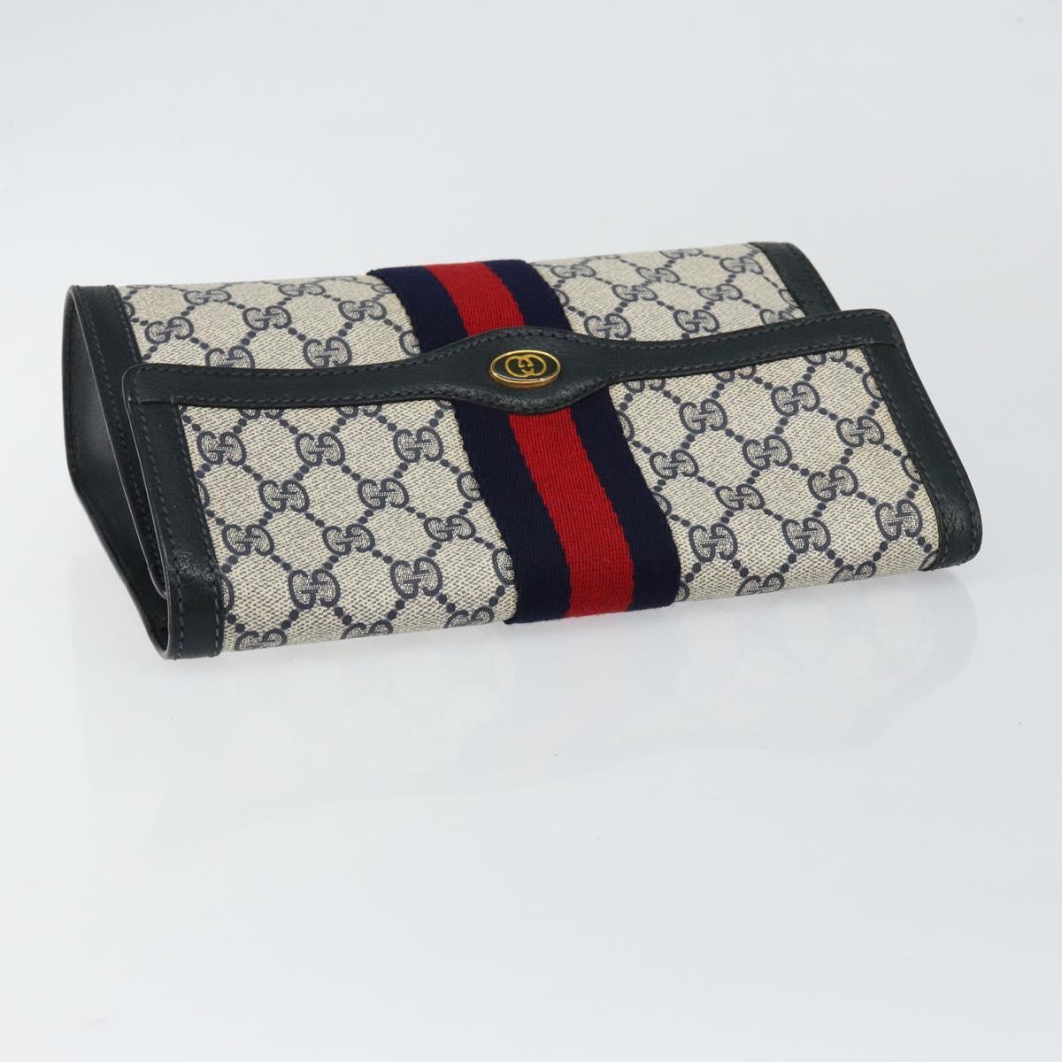 GUCCI GG Supreme Sherry Line Clutch Bag PVC Navy Gold 89 01 006 Auth BA6557