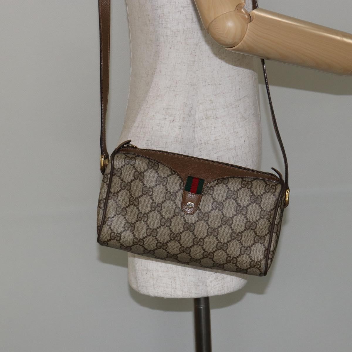 GUCCI GG Supreme Web Sherry Line Bag PVC Beige Gold 89 02 018 Auth BA6558