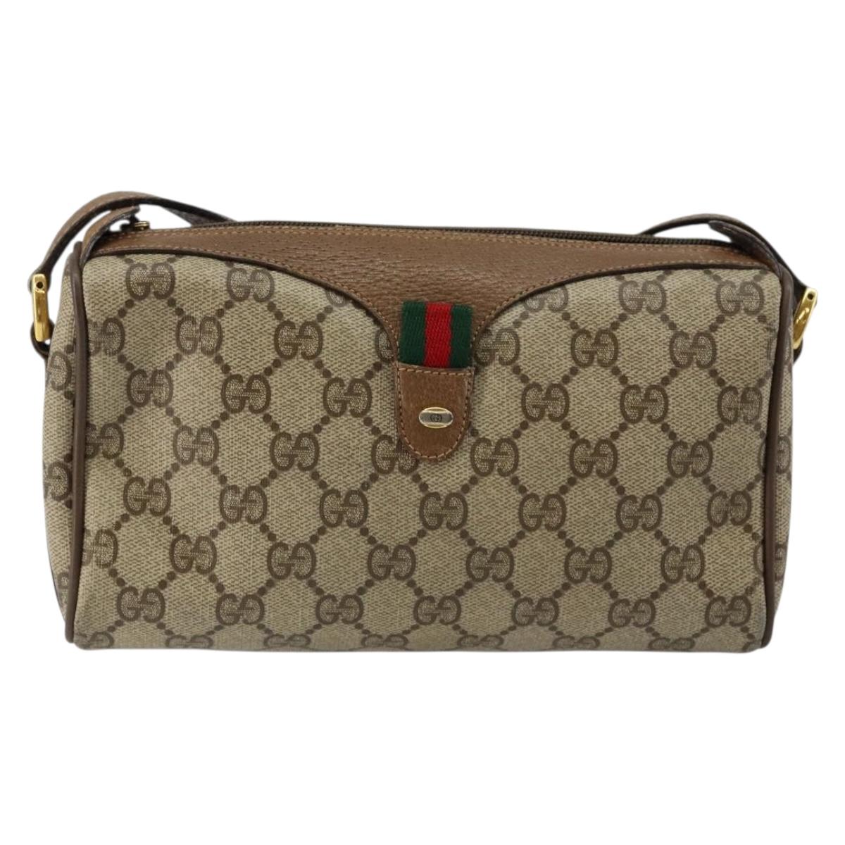 GUCCI GG Supreme Web Sherry Line Bag PVC Beige Gold 89 02 018 Auth BA6558
