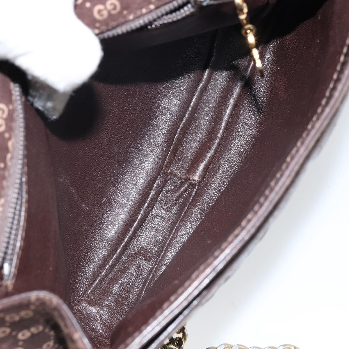 GUCCI Micro GG Canvas Chain Shoulder Bag Suede Brown Gold Auth BA6560