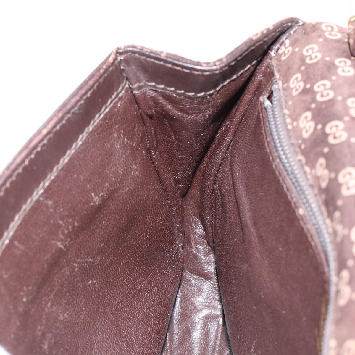 GUCCI Micro GG Canvas Chain Shoulder Bag Suede Brown Gold Auth BA6560