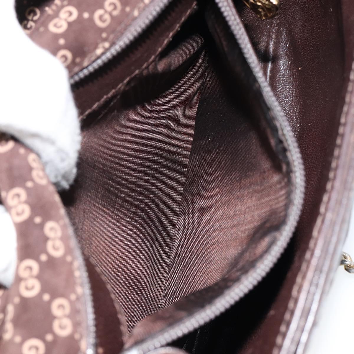 GUCCI Micro GG Canvas Chain Shoulder Bag Suede Brown Gold Auth BA6560