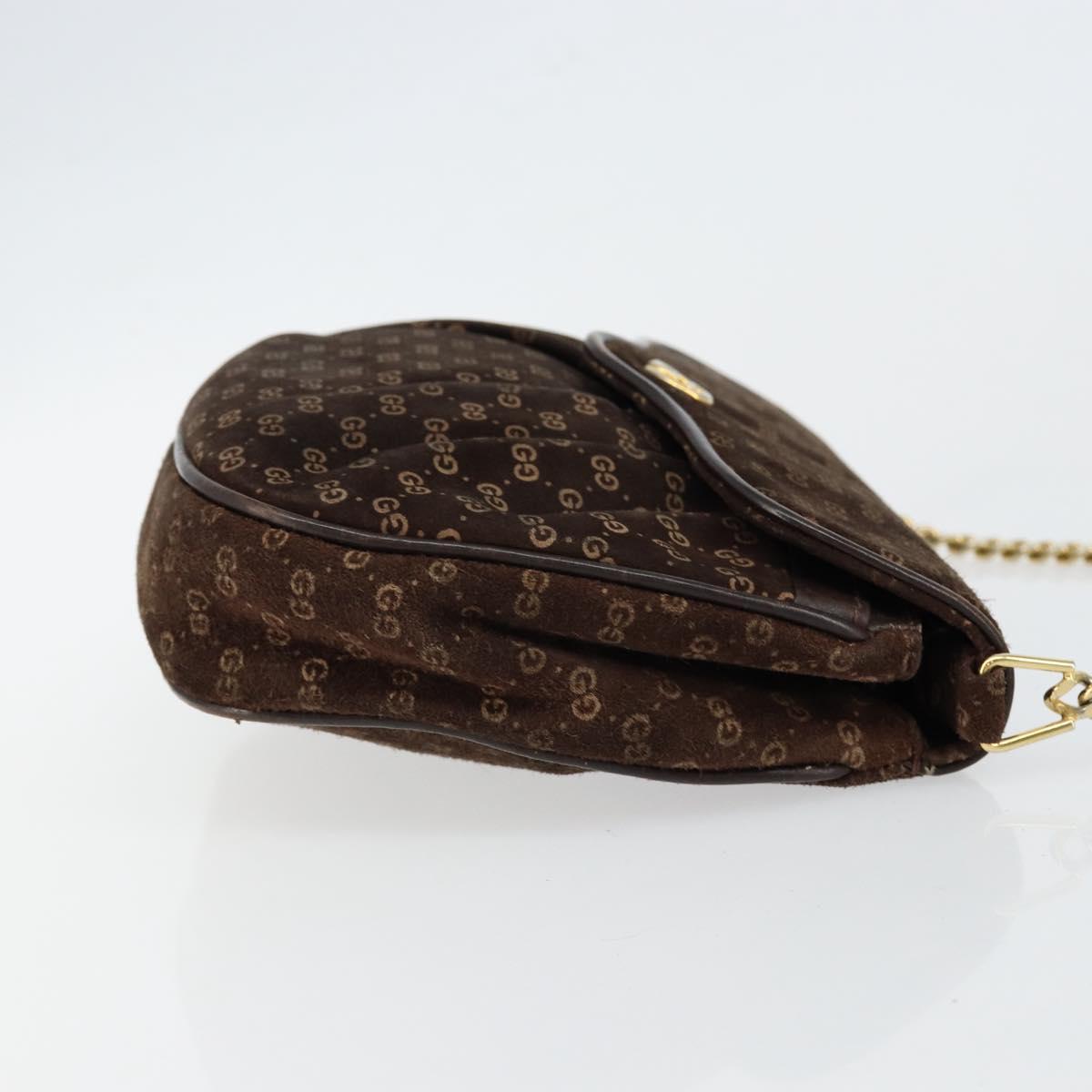 GUCCI Micro GG Canvas Chain Shoulder Bag Suede Brown Gold Auth BA6560