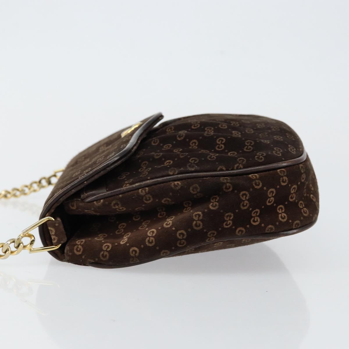 GUCCI Micro GG Canvas Chain Shoulder Bag Suede Brown Gold Auth BA6560