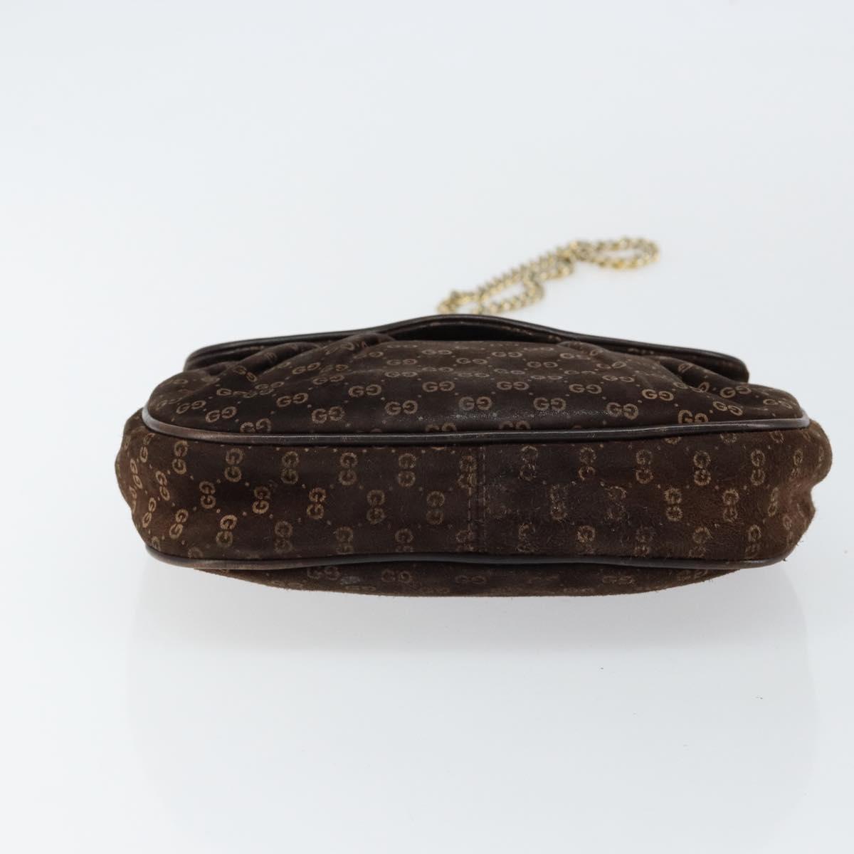 GUCCI Micro GG Canvas Chain Shoulder Bag Suede Brown Gold Auth BA6560