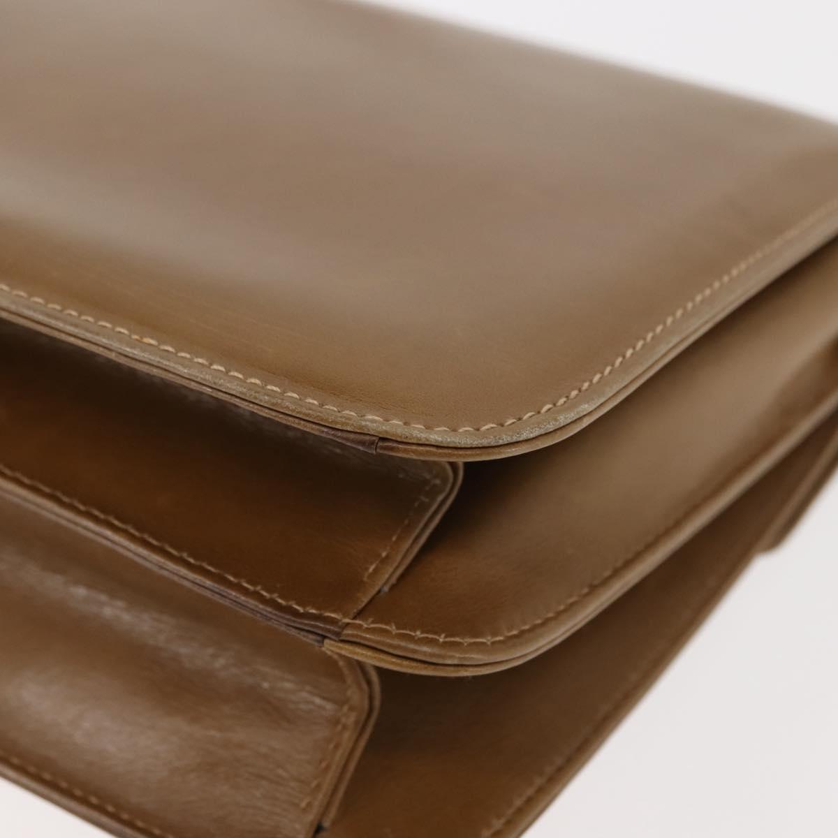 GUCCI Shoulder Bag Leather Brown Gold Auth BA6561