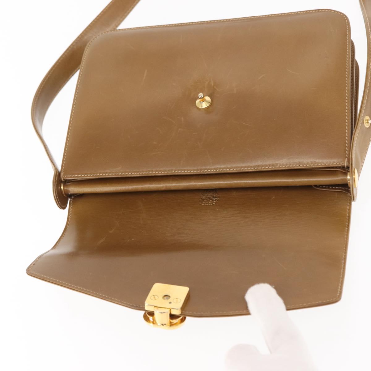 GUCCI Shoulder Bag Leather Brown Gold Auth BA6561