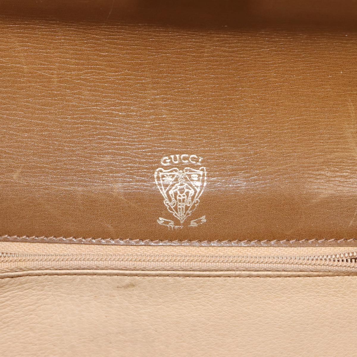 GUCCI Shoulder Bag Leather Brown Gold Auth BA6561