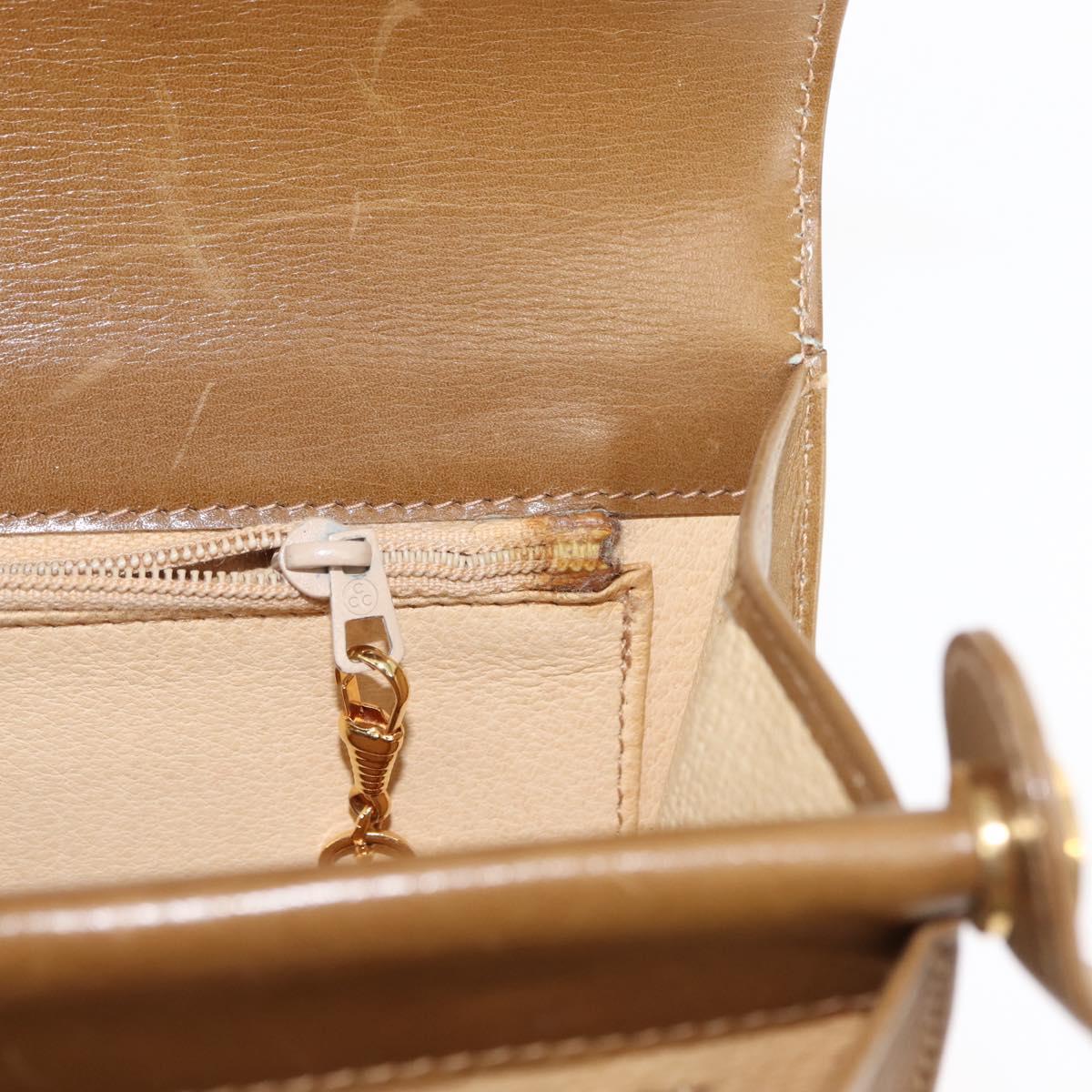 GUCCI Shoulder Bag Leather Brown Gold Auth BA6561