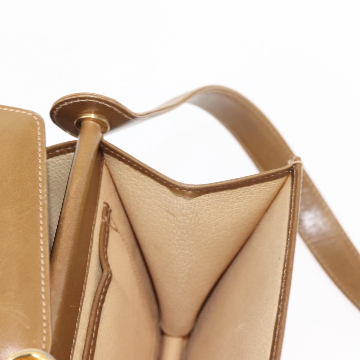 GUCCI Shoulder Bag Leather Brown Gold Auth BA6561