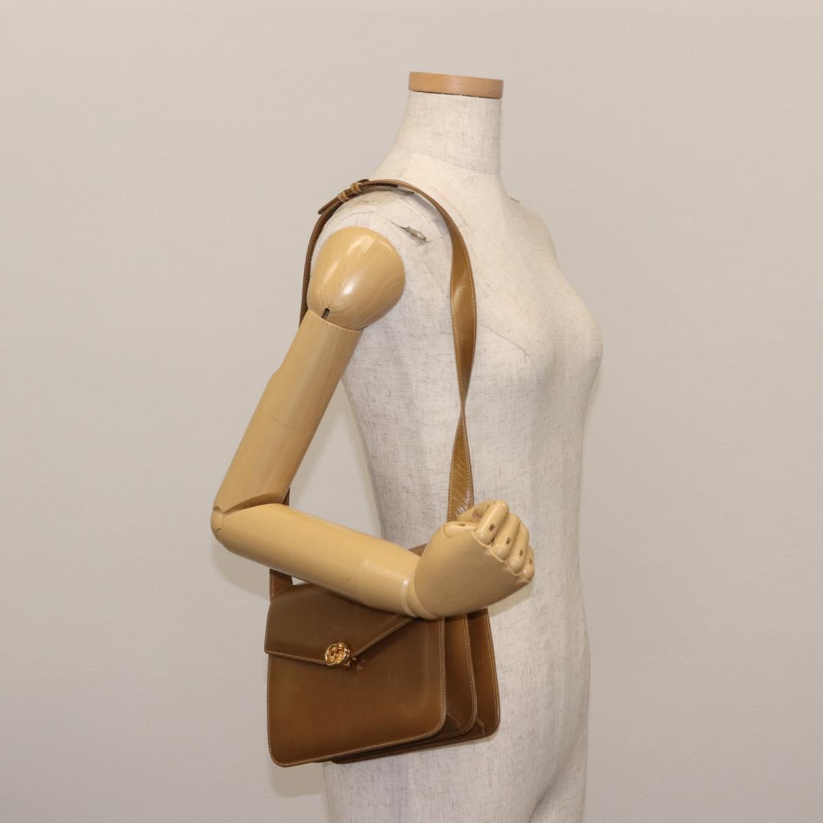 GUCCI Shoulder Bag Leather Brown Gold Auth BA6561