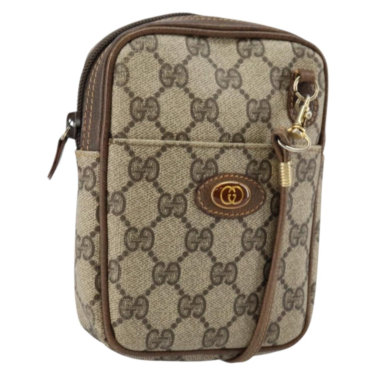 GUCCI GG Supreme Shoulder Bag PVC Beige Gold Auth BA6562