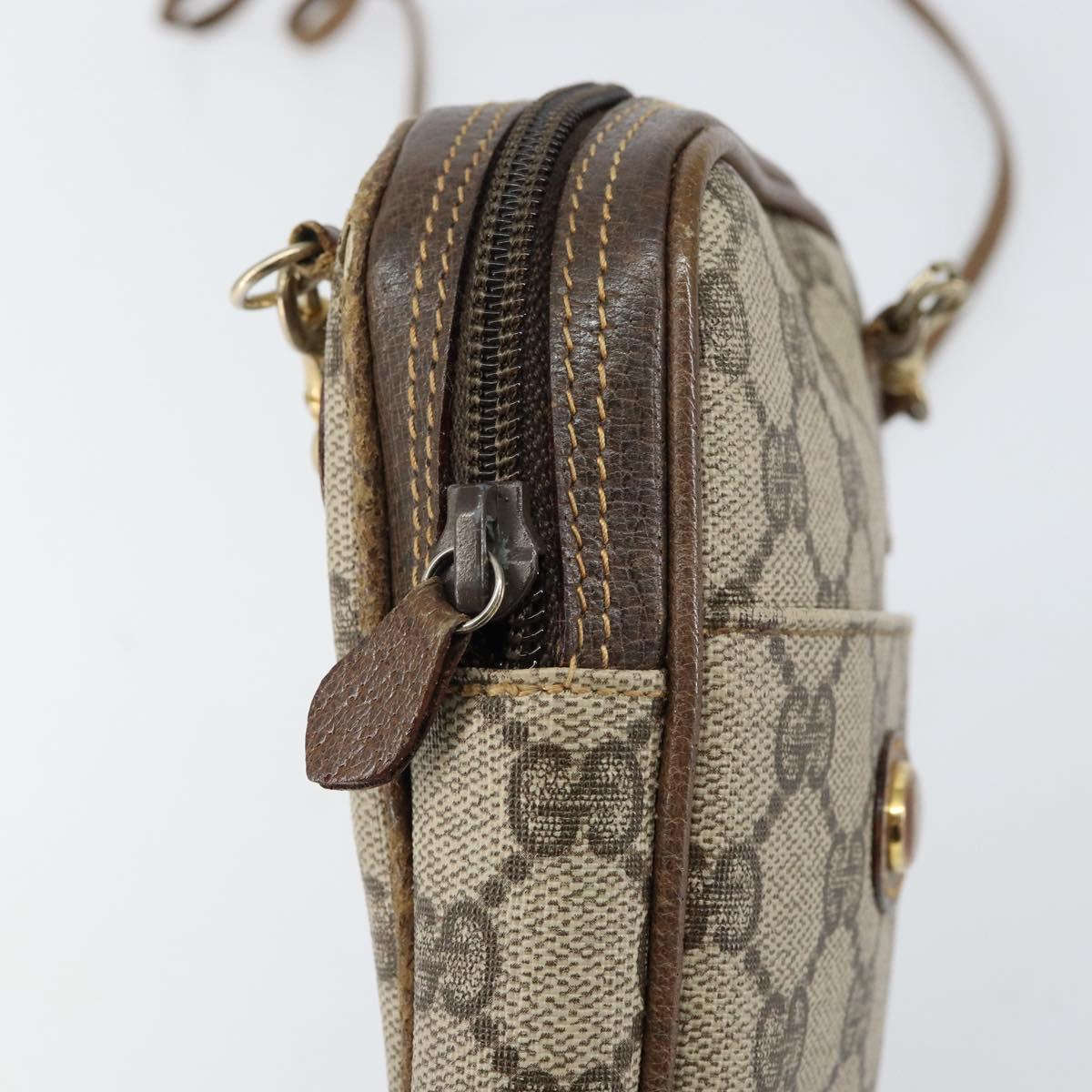 GUCCI GG Supreme Shoulder Bag PVC Beige Gold Auth BA6562