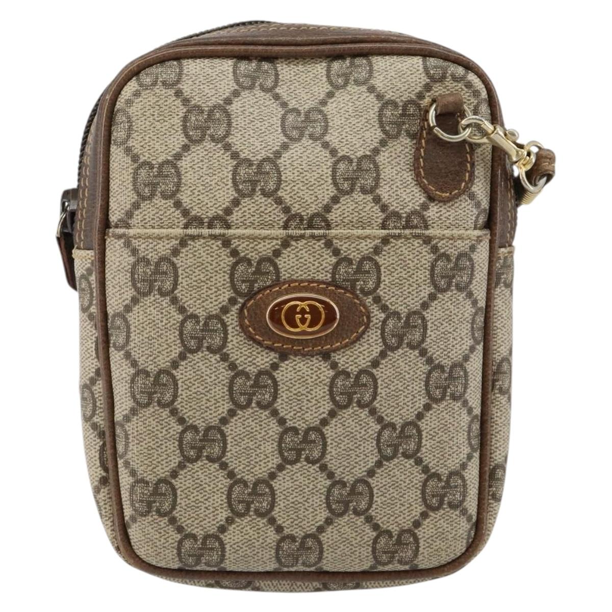 GUCCI GG Supreme Shoulder Bag PVC Beige Gold Auth BA6562