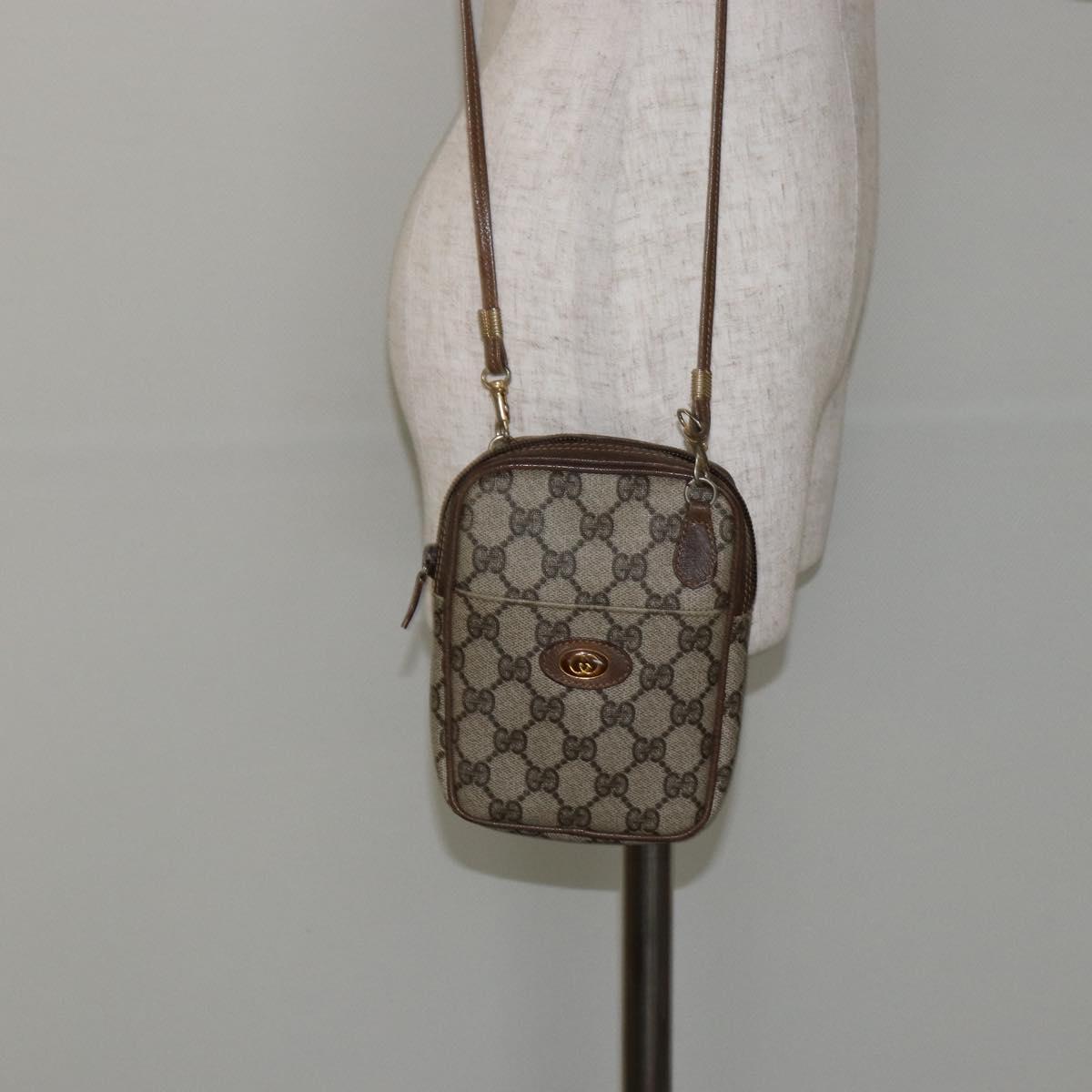 GUCCI GG Supreme Shoulder Bag PVC Beige Gold Auth BA6562